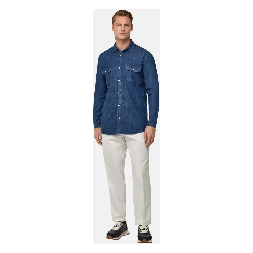 Boggi Milano Katoenen Denim Overshirt Blue Heren