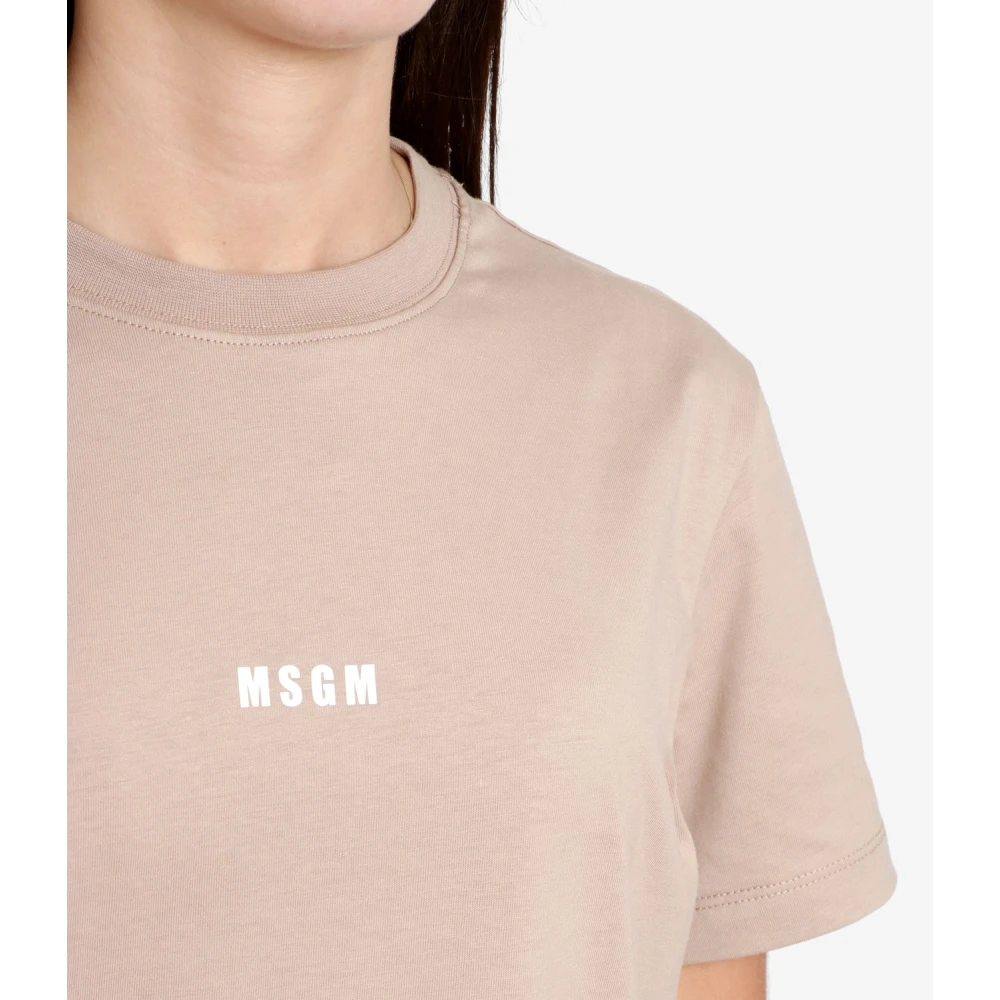 Msgm Beige Katoenen T-shirt met Klein Logo Beige Dames