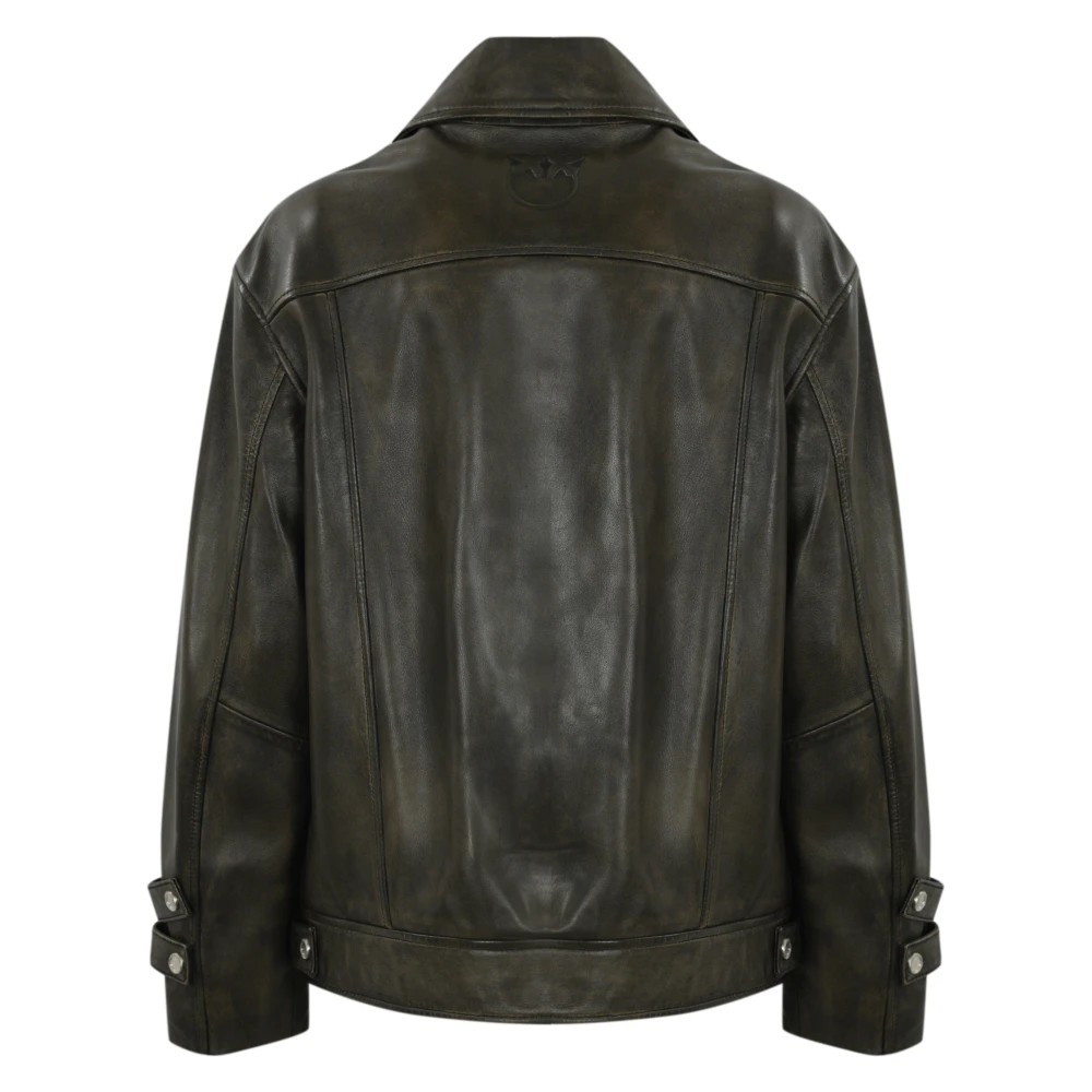 pinko Zwarte leren jas ritssluiting Black Dames