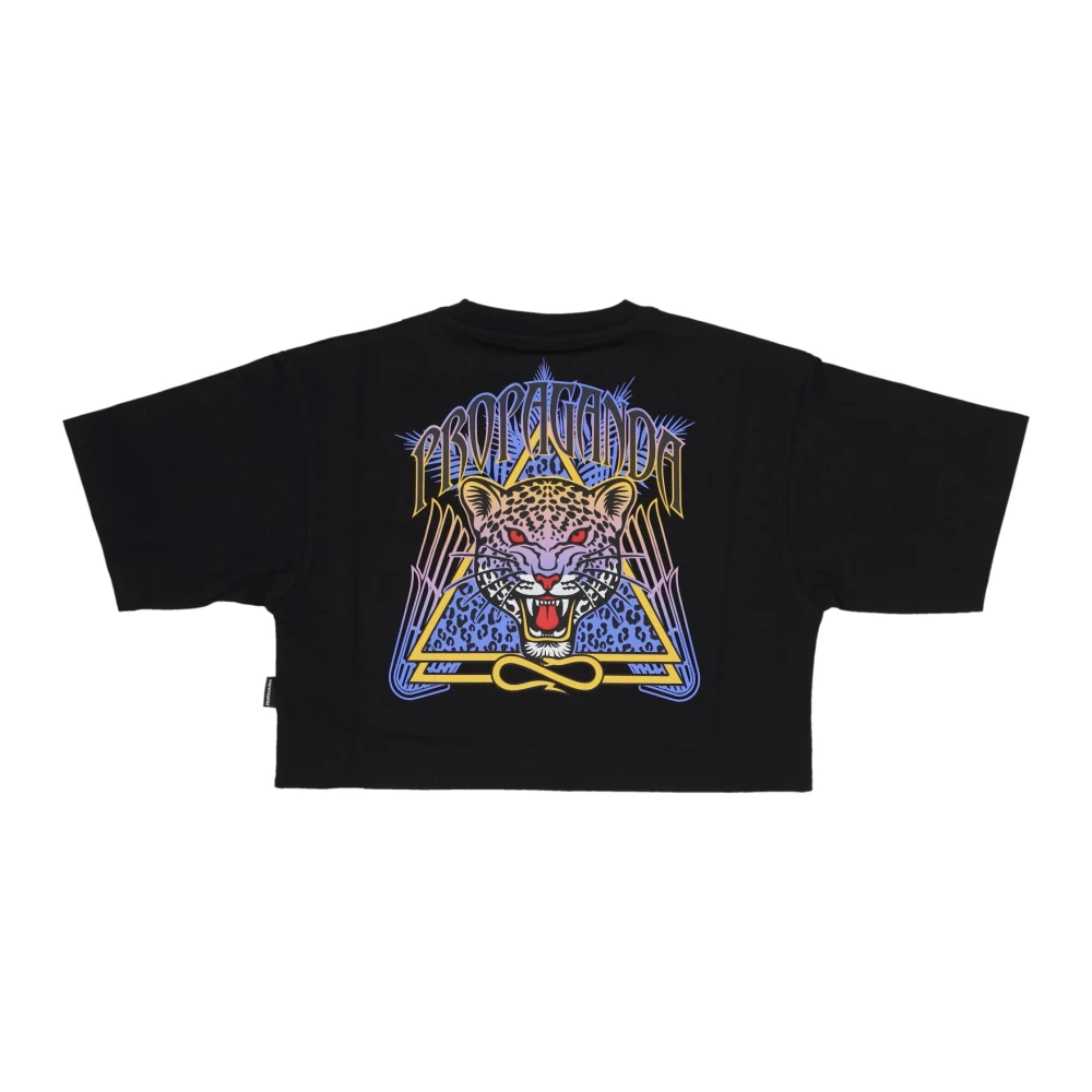 Propaganda Zwarte Jaguar Driehoekige Croptop Tee Black Dames