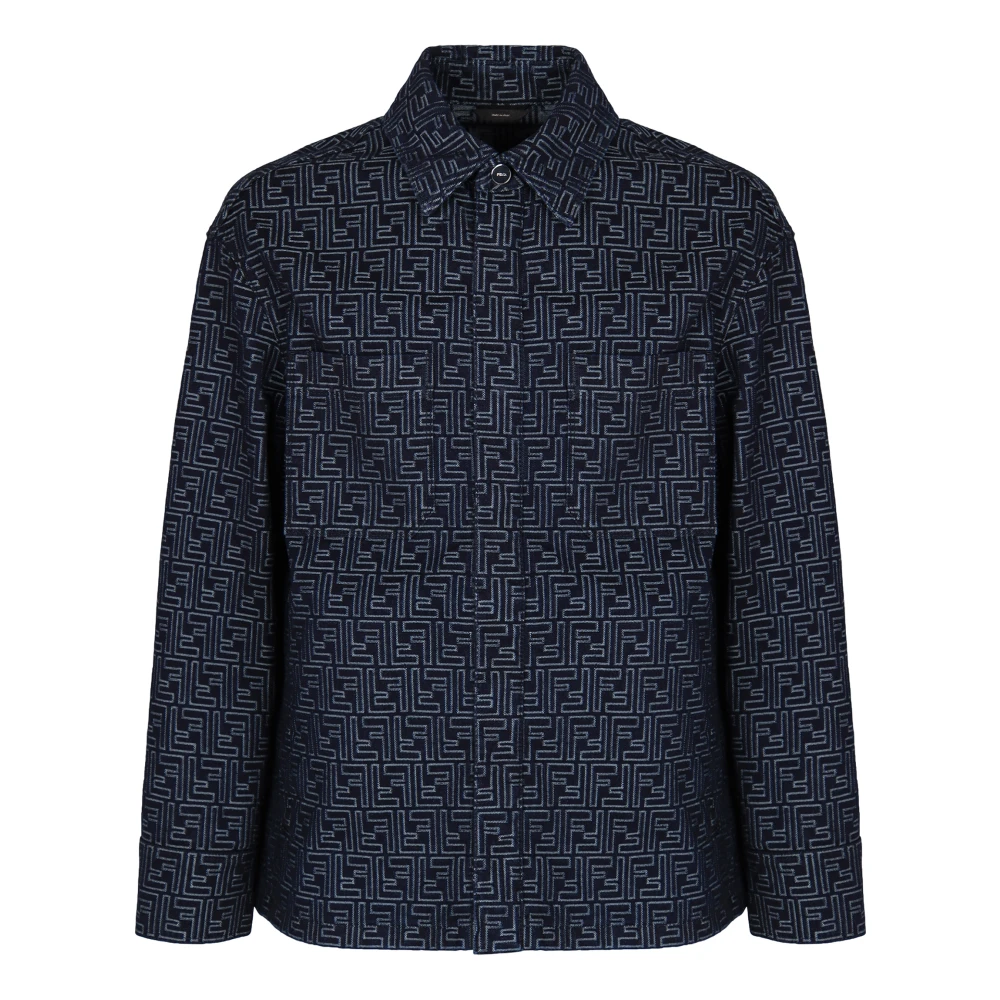 Fendi Men's Blue Stylish Denim Jacket With Ff Motif