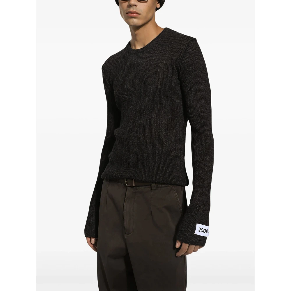 Dolce & Gabbana Melange Grijs Ronde Hals Sweater Gray Heren