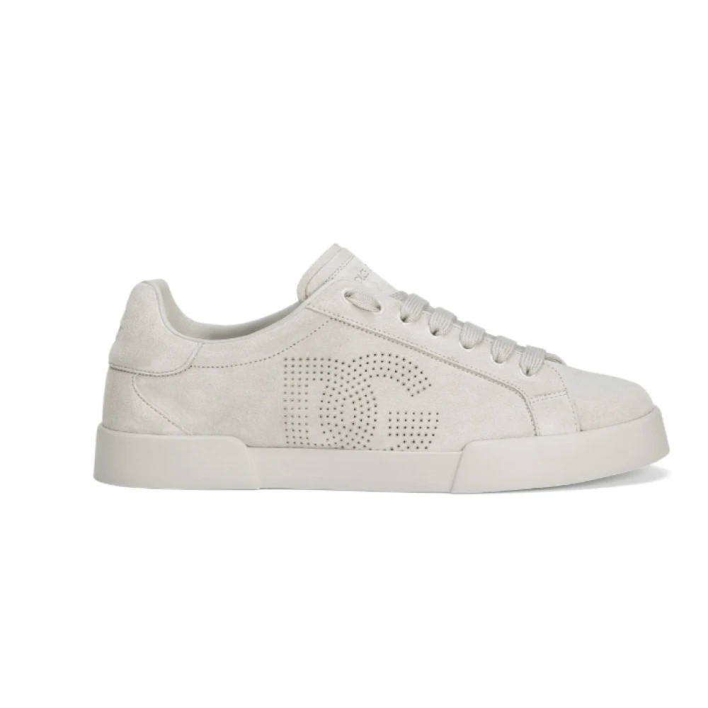 Dolce & Gabbana Logo Sneakers Vetersluiting Platte Zool Heren Schoenen Beige