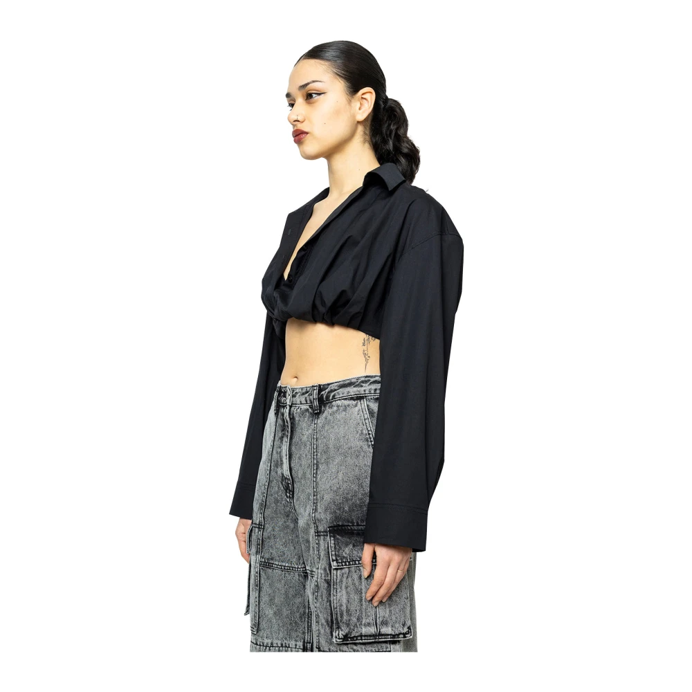 Jacquemus Zwart Crop Shirt met Stijlvolle Details Black Dames