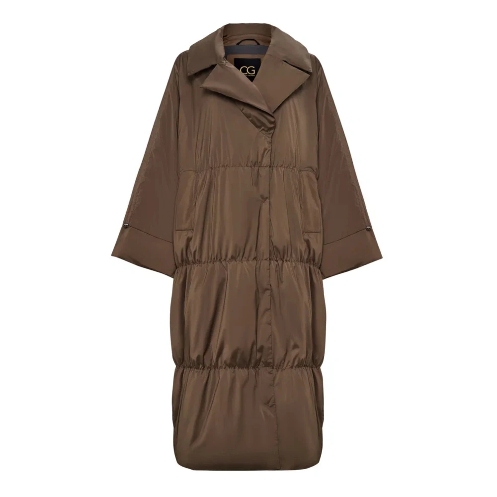 Cesare Gaspari Lange Oversized Gewatteerde Jas Brown Dames