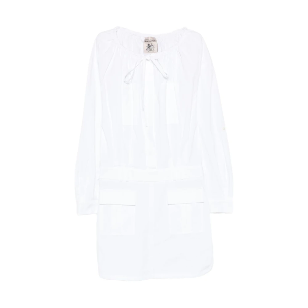 Semicouture White Tunics, Female, M, Ricarda Tie-Neck Mini Dress