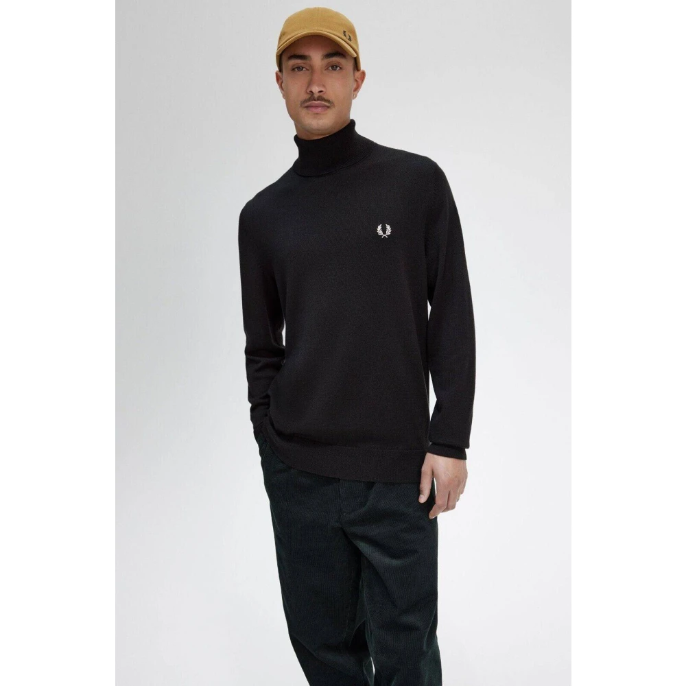 Fred Perry Hoge nek trui van katoen en merinowol Black Heren