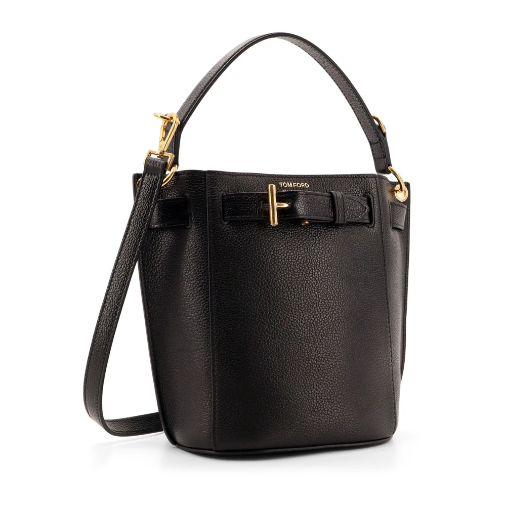 Tom Ford Leren Crossbody Bucket Bag Black Dames