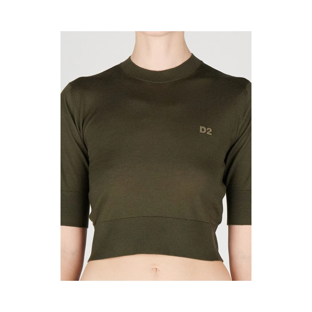 Dsquared2 Fijngebreide wollen trui korte mouwen Green Dames