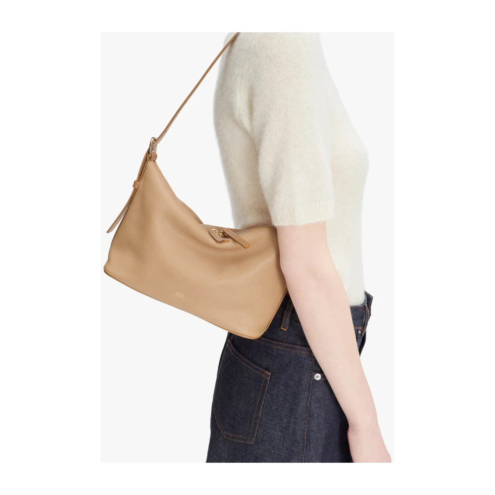 A.p.c. Beige leren schoudertas met gouden gesp Beige Dames