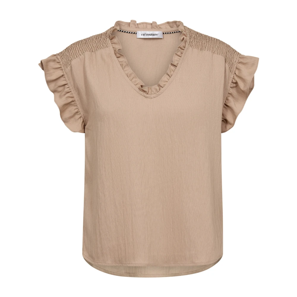 Co'Couture Frill Smock Top Blouse Beige Dames
