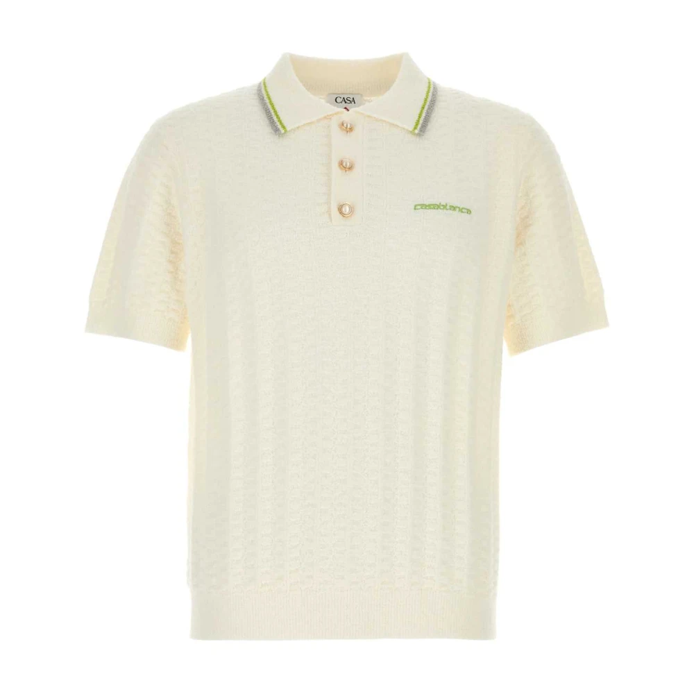 Casablanca Men's White Polo Shirts, M, Tennis Boucle Long-Sleeve Polo Shirt