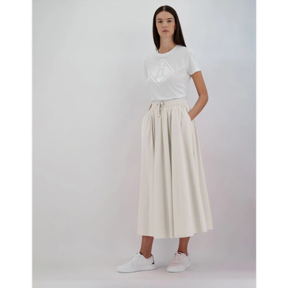 Herno Lange Beige Rok Elastische Taille Beige Dames
