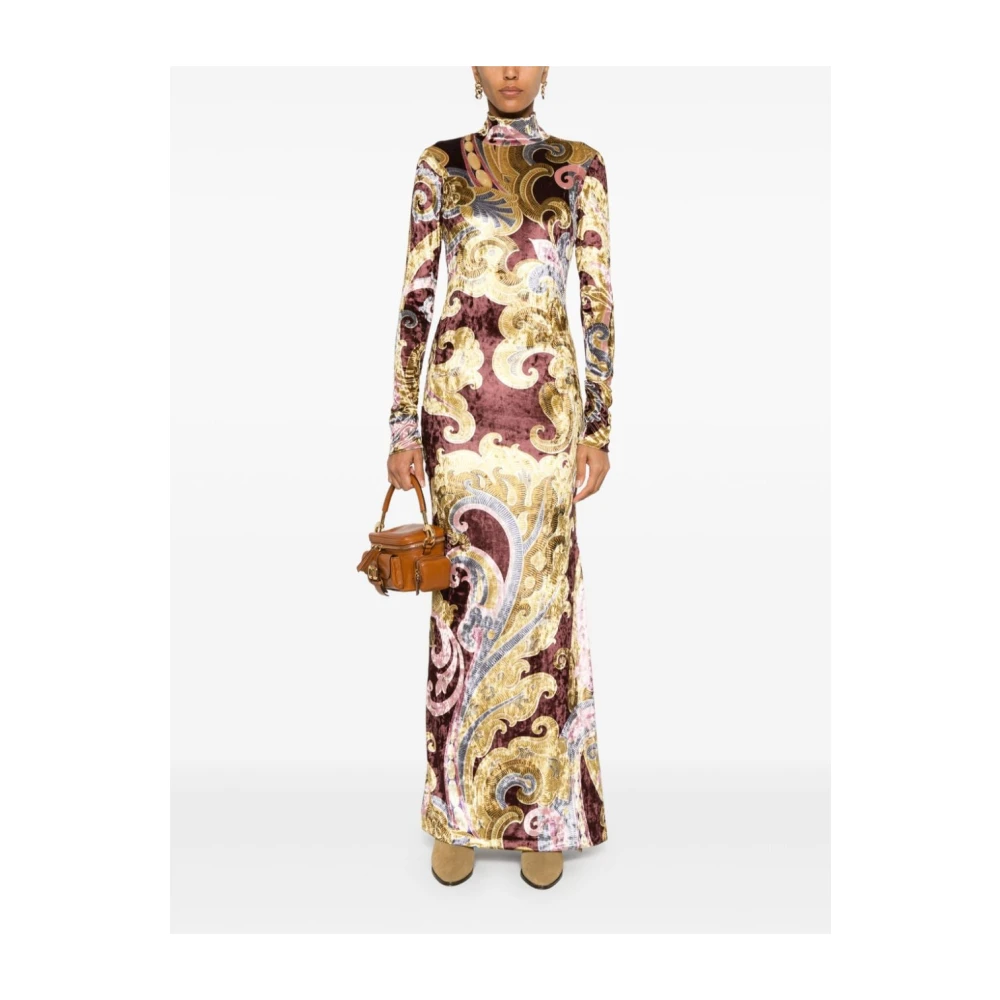 ETRO Chenille Paisley Print High Neck Jurk Multicolor Dames