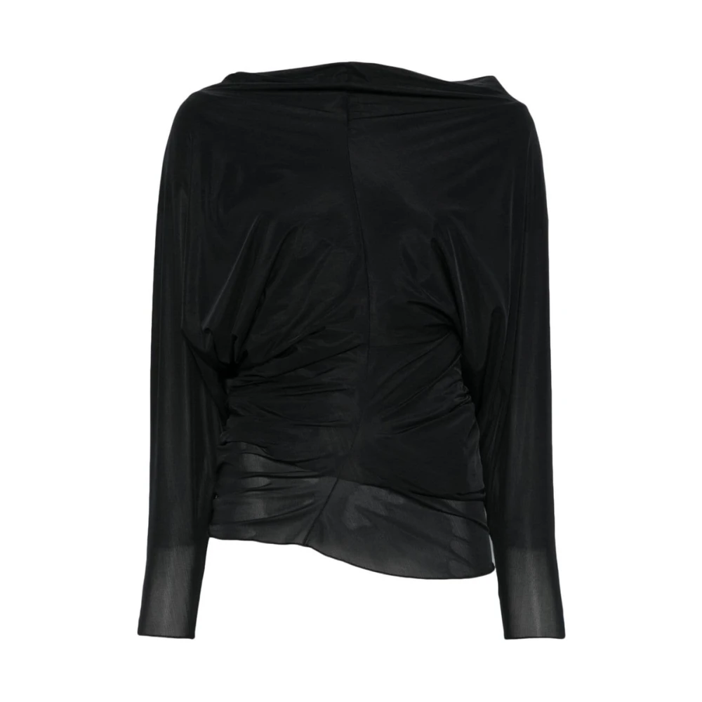 Dries Van Noten Zwarte Gedrapeerde Boothals Trui Black Dames