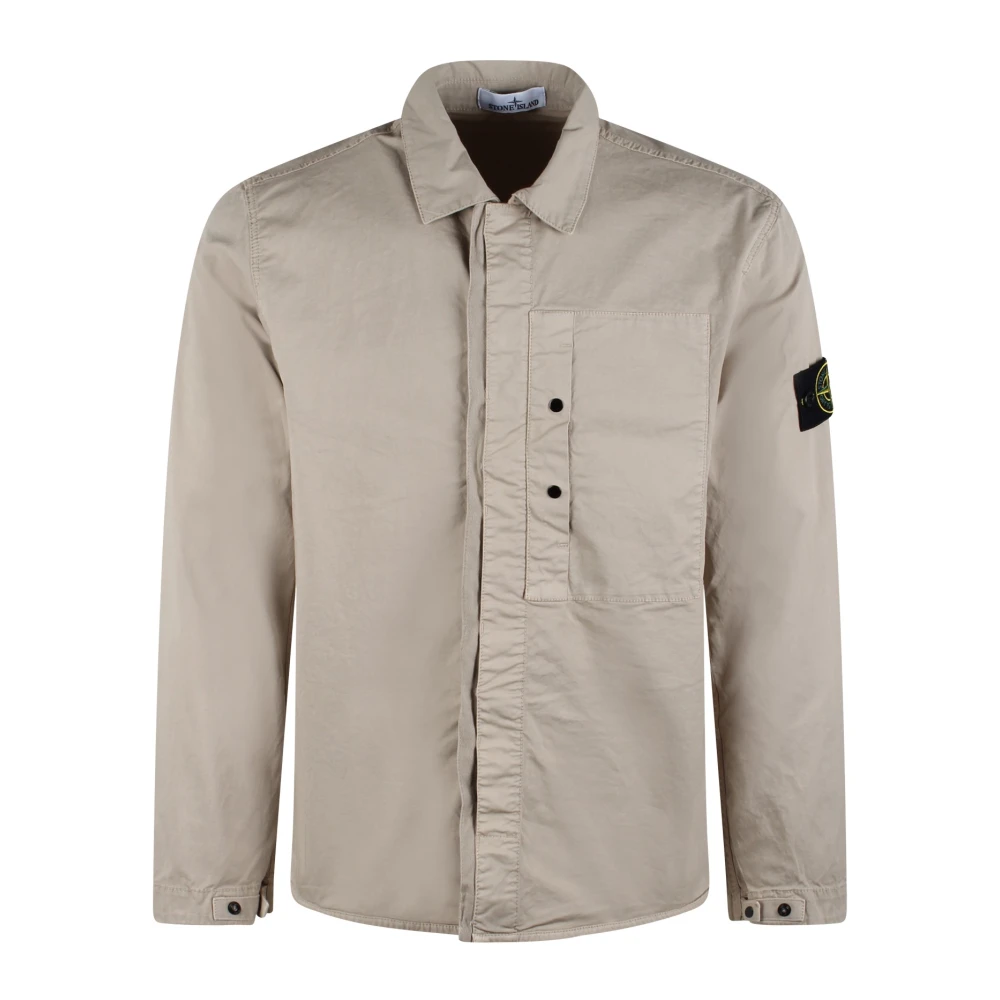 Stone Island Katoenen Overshirt Jas Ss25 Regular Fit Gray Heren
