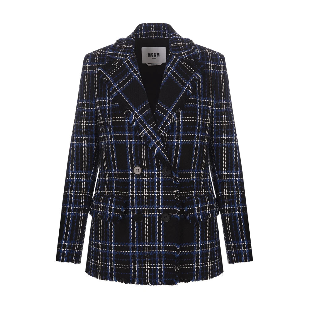 Msgm Blauwe Wol Tweed Double Breasted Blazer Blue Dames