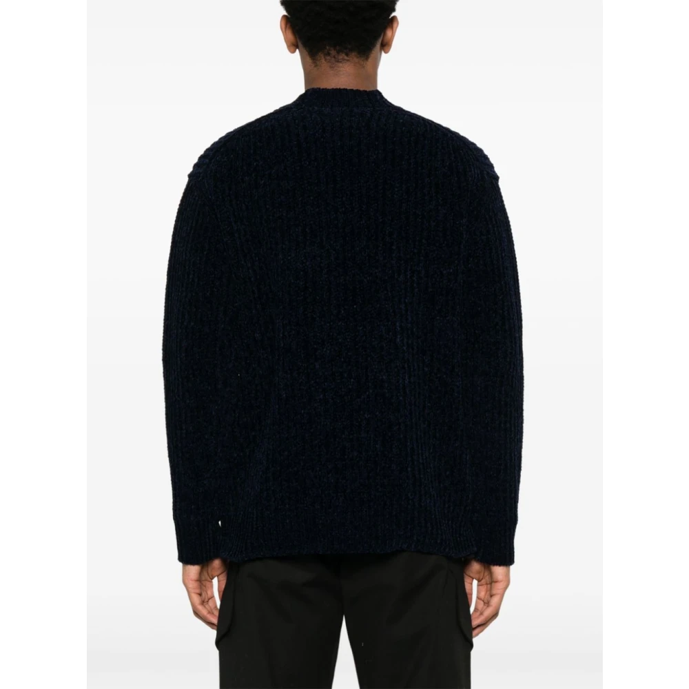 Junya Watanabe Blauwe Ribgebreide Crew Neck Sweater Blue Heren