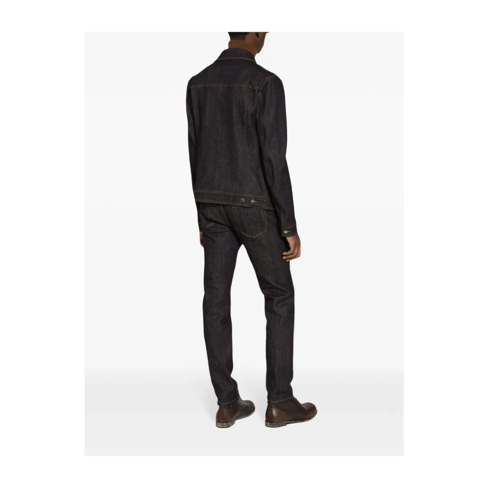 Dolce & Gabbana Stretch Slim Jeans Logo Patch Blue Heren