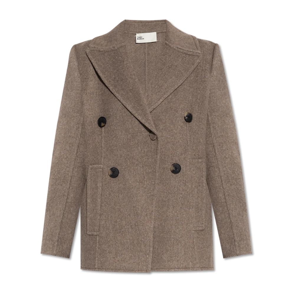 Tory Burch Women's Brown Double-Breasted Coats, Xs, Short Double-Breasted Coat