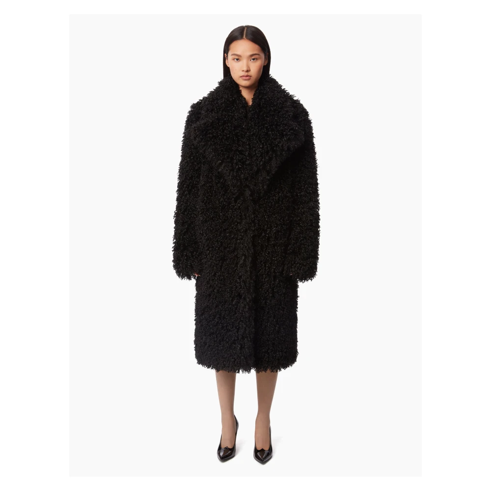 Nina Ricci Zwarte Faux Fur Oversized Coat Black Dames