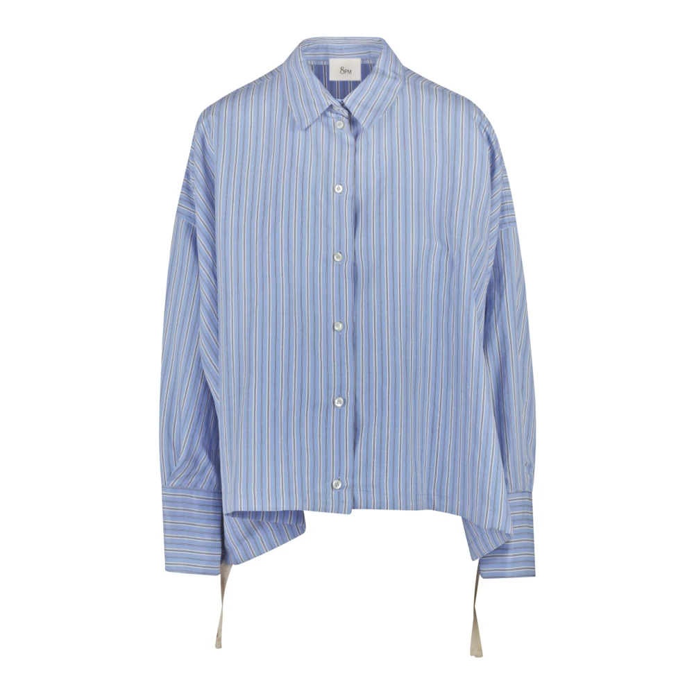 8pm Crop poplin shirt met kimono mouwen Blue Dames