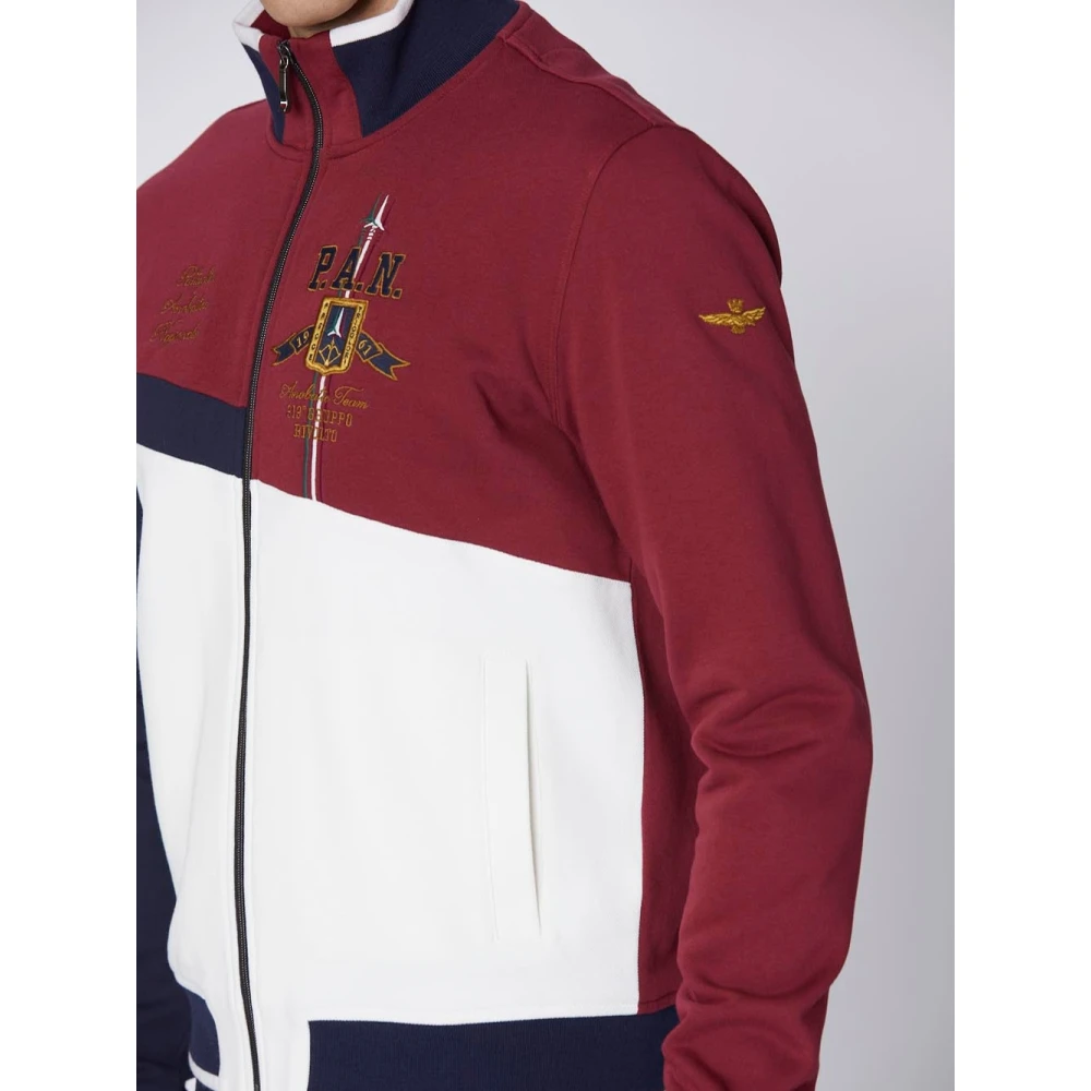 aeronautica militare Kleur-blok rits sweatshirt met borduurwerk Red Heren