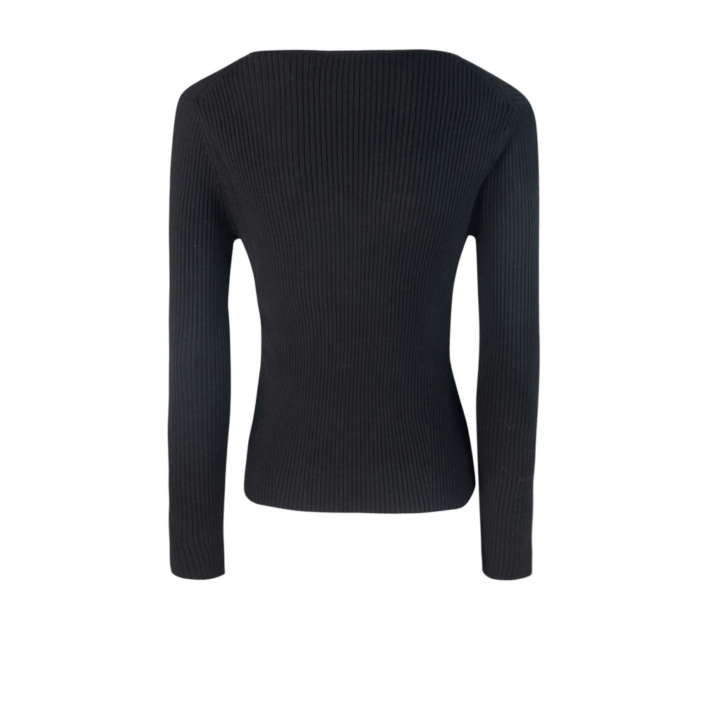 P.a.r.o.s.h. Zwarte Slim Fit Diepe Hals Trui Black Dames