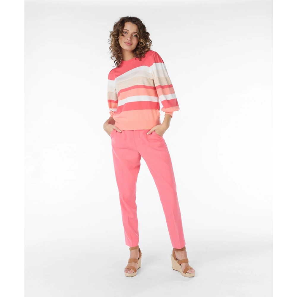 Esqualo Gestreepte Sweater Sp24.07024 417 Aardbei Multicolor Dames