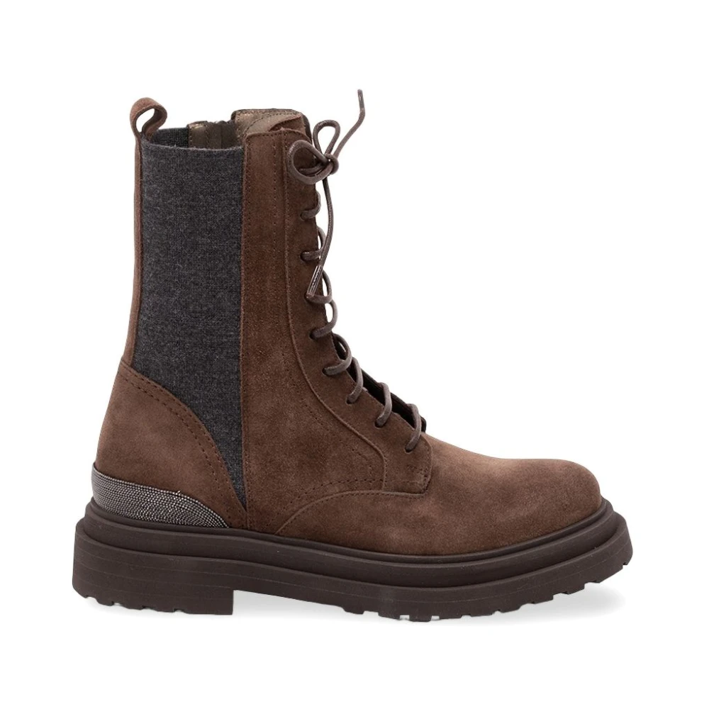 Brunello Cucinelli Brown Lace-Up Boots, Female, 6 Uk, Suede Lace-Up Boots