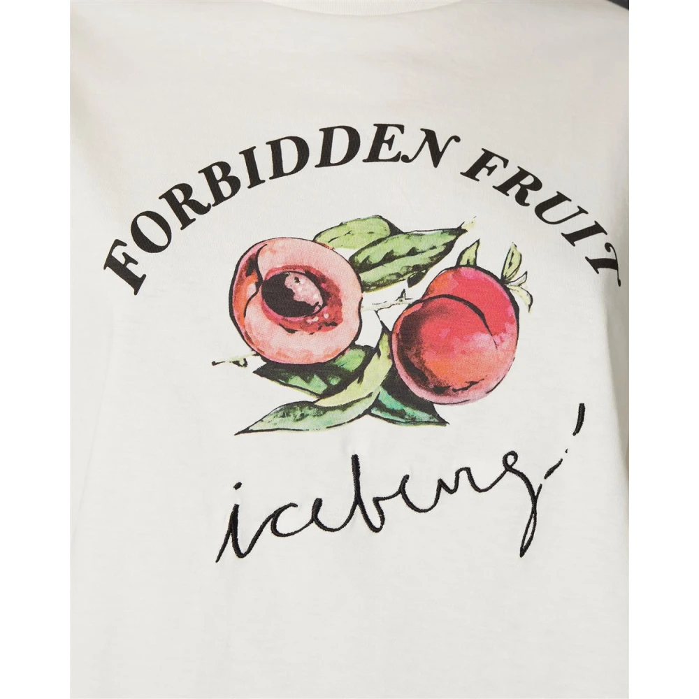 Iceberg Korte mouwen witte cropped T-shirt met Forbidden Fruit print White Dames