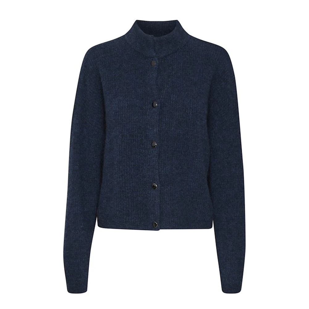 Gestuz Blue Soft Knit Cardigan Dark Indigo Melange - Female - Cardigans - L - Knitwear