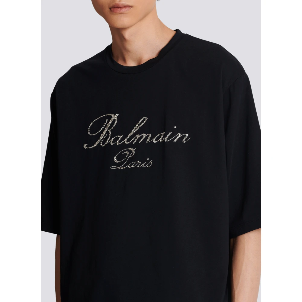 Balmain Signature T-shirt met borduursel Black Heren