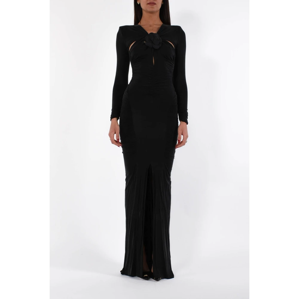 Elisabetta Franchi Lange Jersey Jurk met Cut-Out en Staart Black Dames
