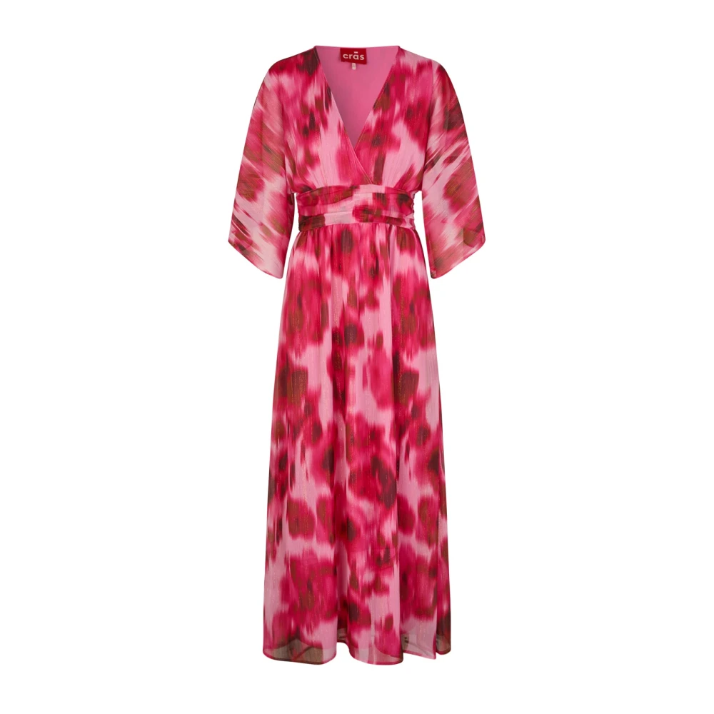 Cras Abstracte Bloemenjurk met Tailleband Pink Dames