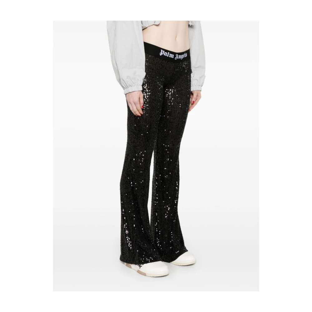 Palm Angels Zwarte Pailletten Flared Broek Black Dames