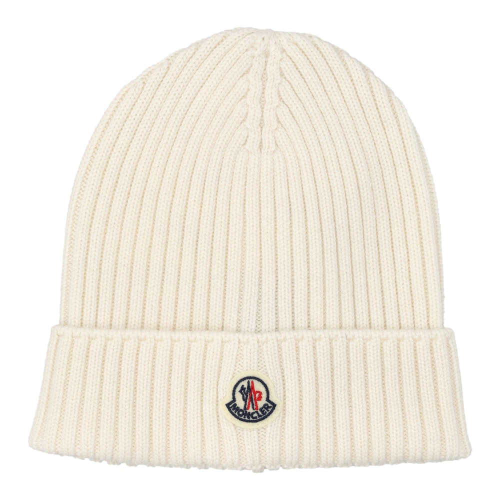 Moncler Witte Tricot Hoed met Iconische Patch White Dames