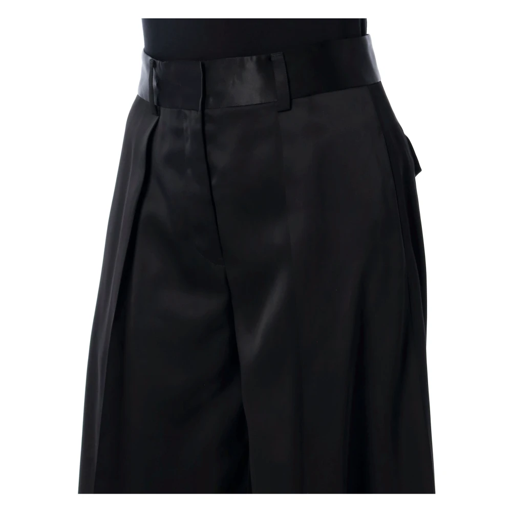 Jil Sander Zwarte Satijnen Palazzo Broek Elegante Broek Black Dames