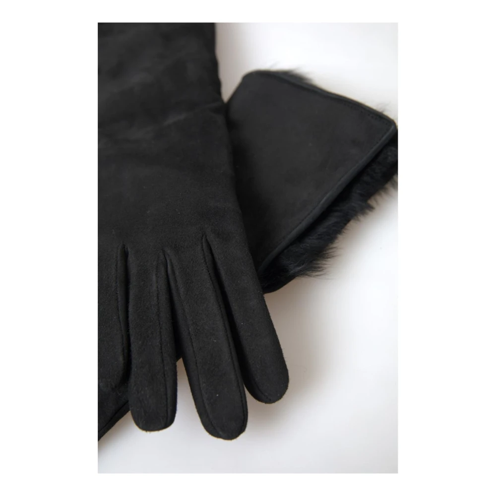 Dolce & Gabbana Leren Bont Handschoenen met Kasjmier Voering Black Heren
