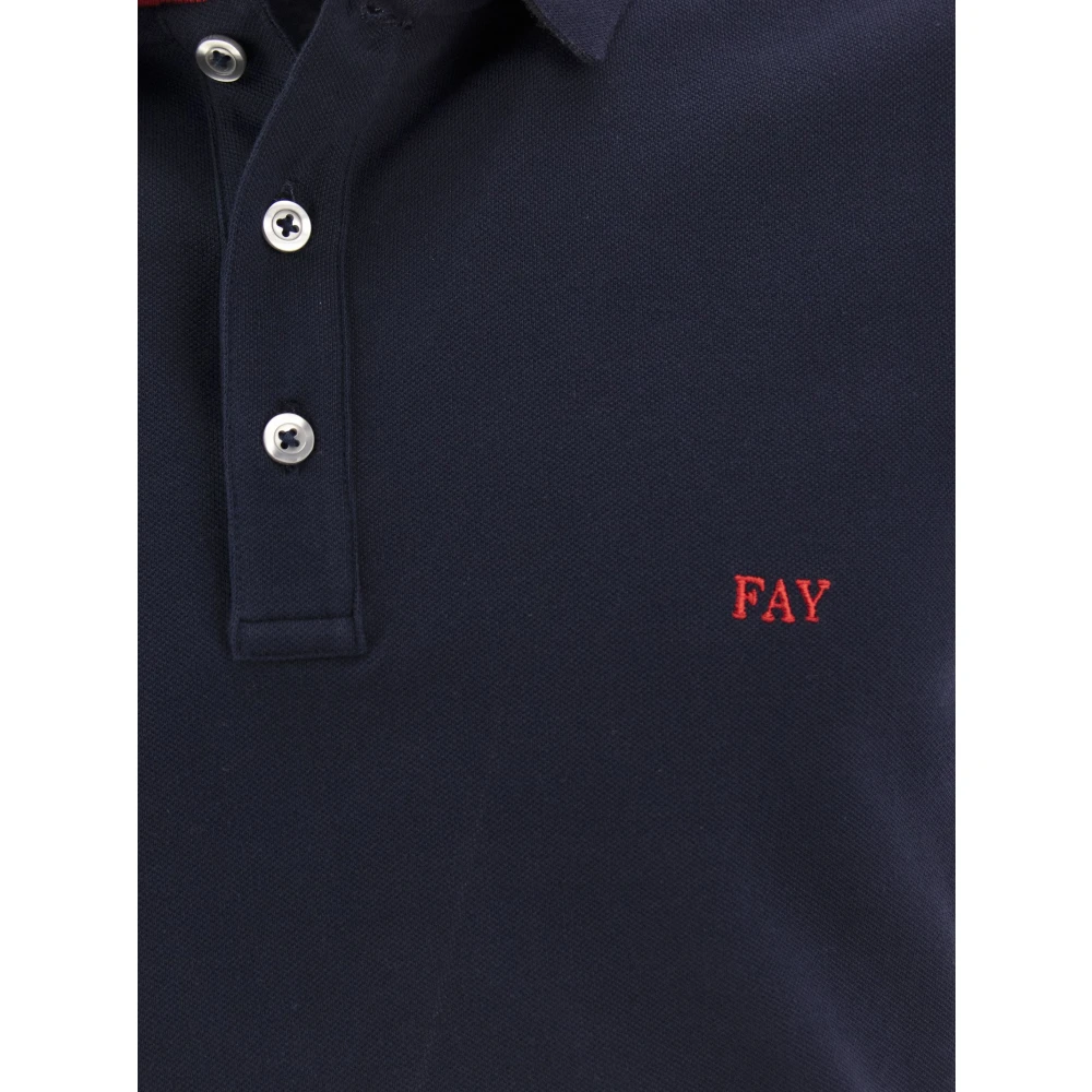 Fay Stretch Poloshirt met Geborduurd Logo Blue Heren