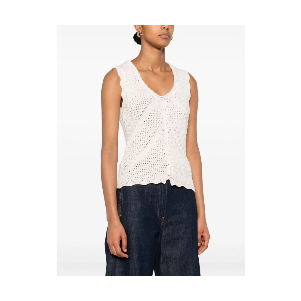 A.p.c. Beige Mouwloze Sweater met Knoopsluiting White Dames