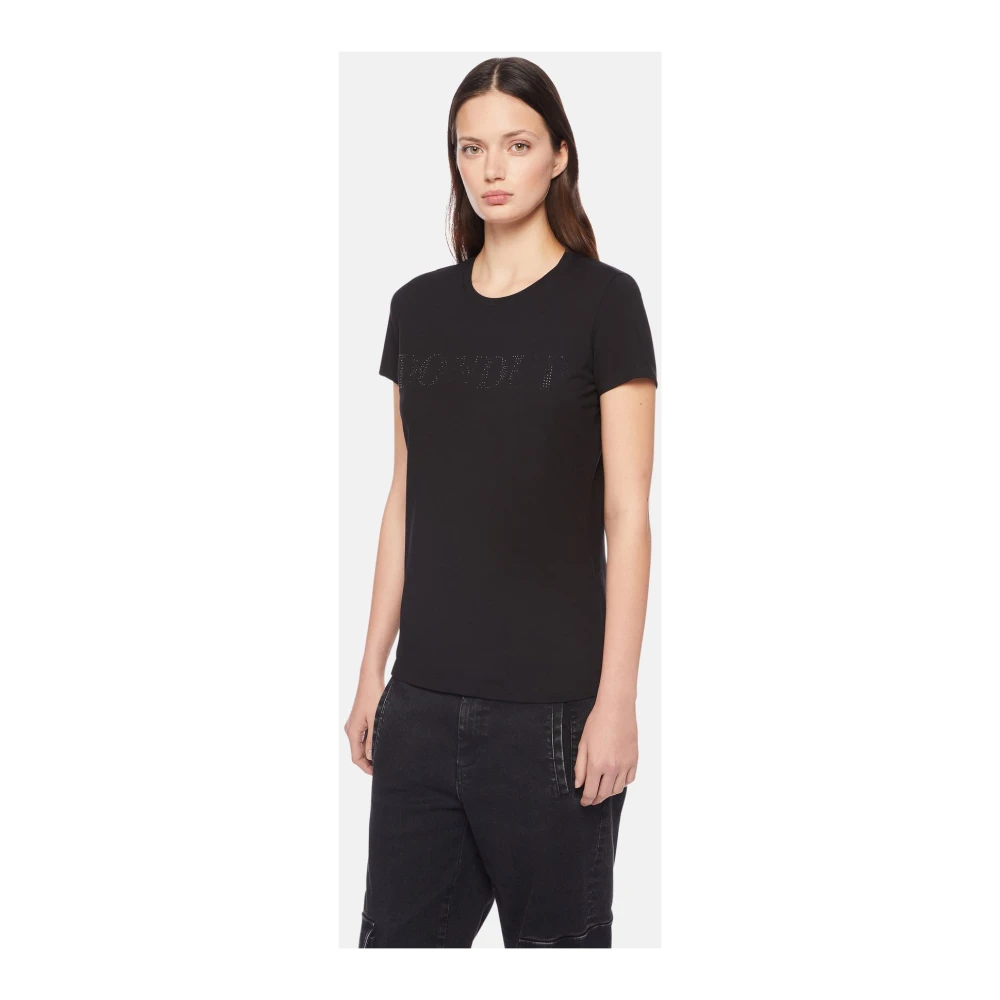 Dondup Slim Fit Jersey T-shirt met Strass Logo Black Dames