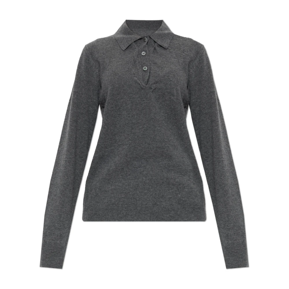 Maison Martin Margiela Women's Grey Polo Sweater In Wool With Draped Collar - Image 2