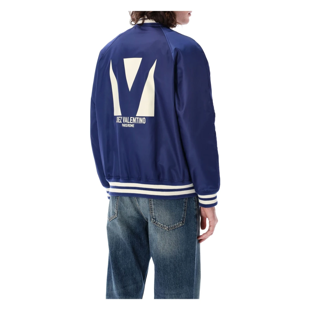 Valentino Garavani Chez Valentino Nylon Bomber Jacket Blue Heren