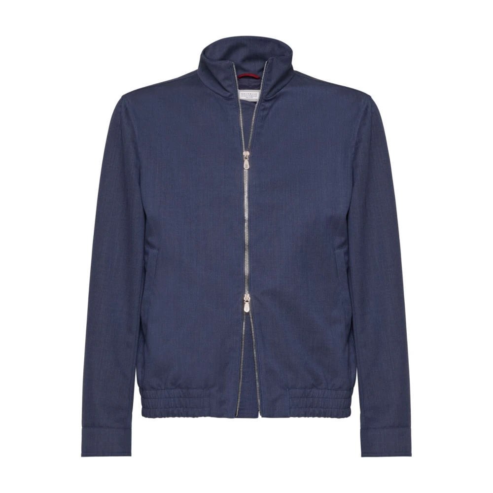 BRUNELLO CUCINELLI Blauwe Denim Jas met Ritssluiting Blue Heren