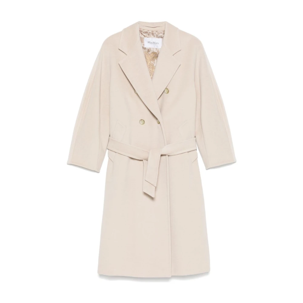 Max Mara Beige Wol Kasjmier Jas met Juweelknopen Beige Dames