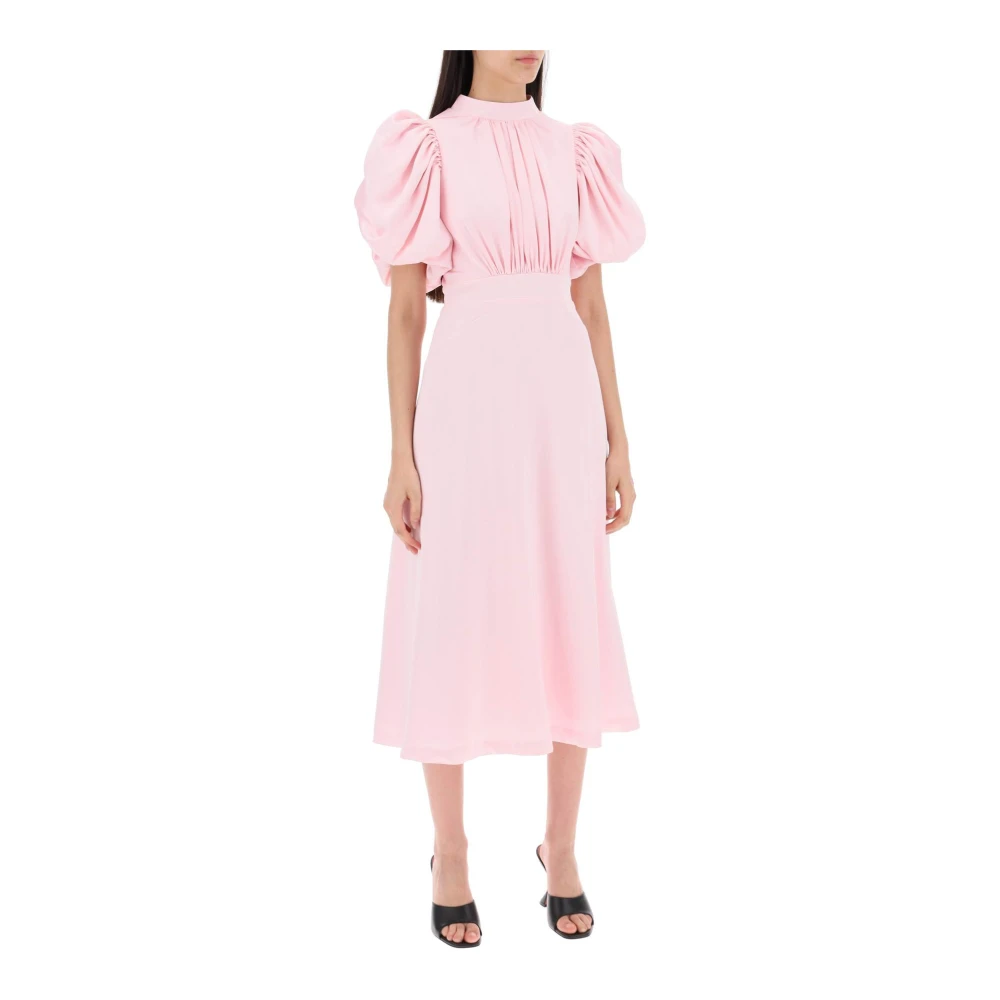 Rotate Birger Christensen Satijnen Ballonmouw Midi Jurk Pink Dames