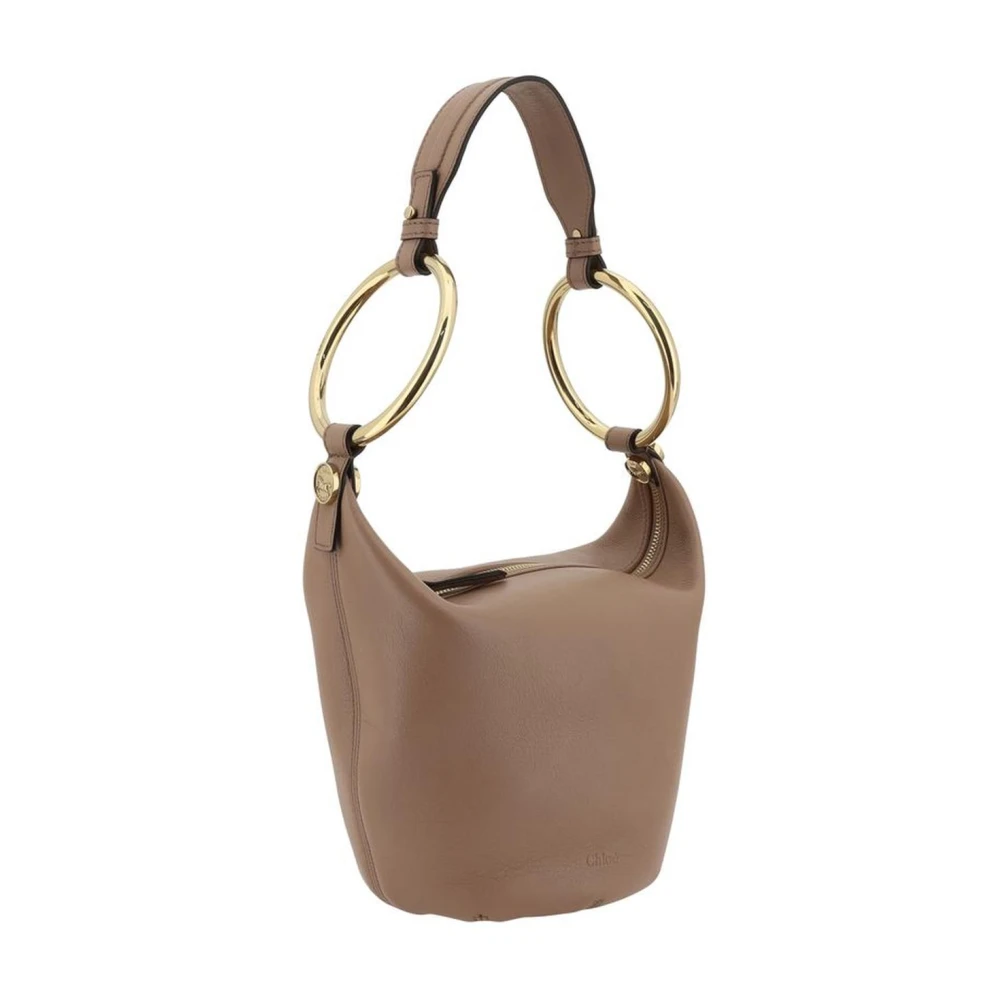 Chloé Leren schoudertas met messing accenten Beige Dames