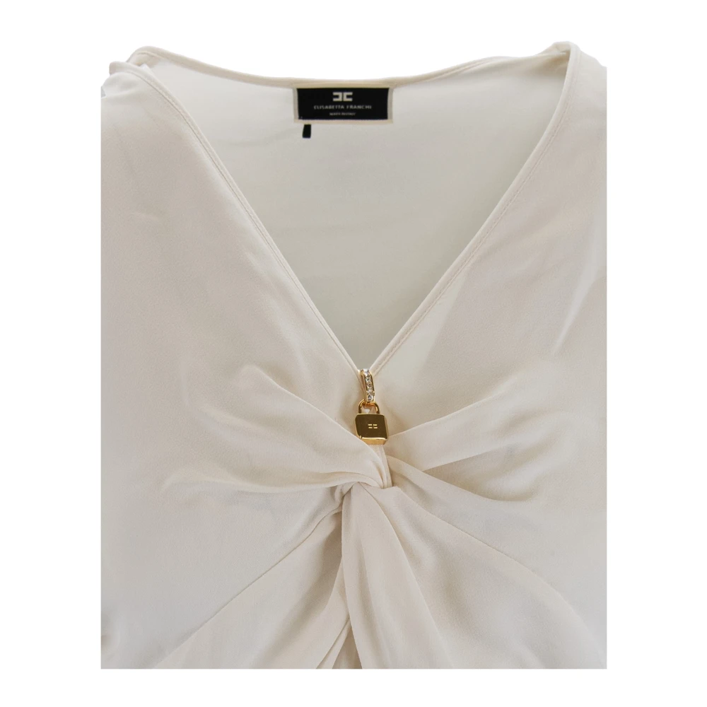 Elisabetta Franchi V-hals Blouse met Uniek Detail Beige Dames