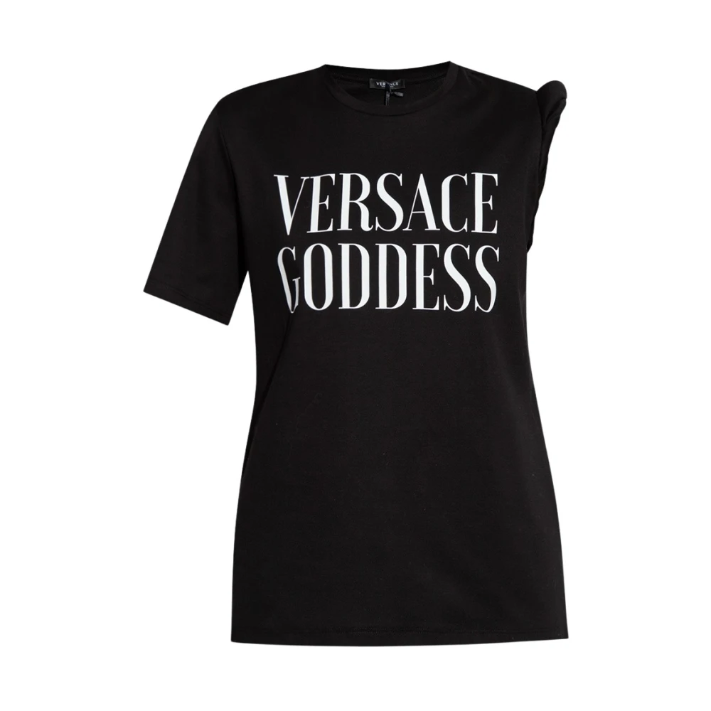 Versace T-shirt med rullade axeldetaljer Black, Dam